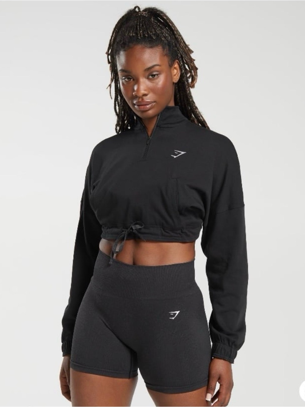 Gymshark Black Cropped Half-Zip Drawstring Top